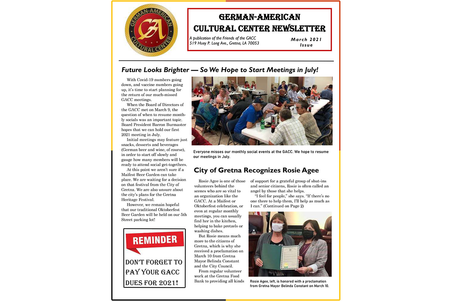 GACC Newsletter - March 2021 Cover