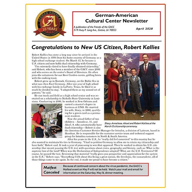 GACC Newsletter - April 2020 Cover